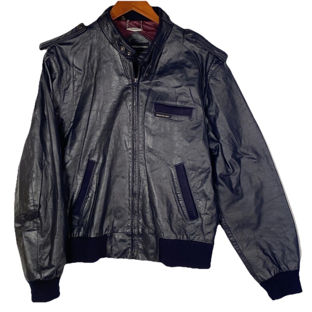 Vintage Leather MEMBERS ONLY By Europe Craft Blue Bomber Style Jacket Size 42‎